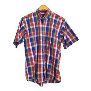 Vintage Mens Gant Madras Plaid Shirt Colorful Short Sleeve Size Medium